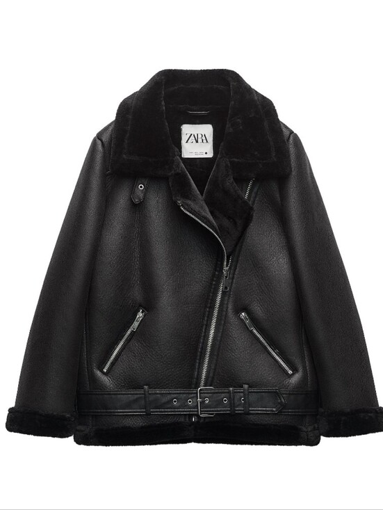 Zara Jackets & Blazers - Zara Black Faux Shearling Moto Puffer Jacket Size S